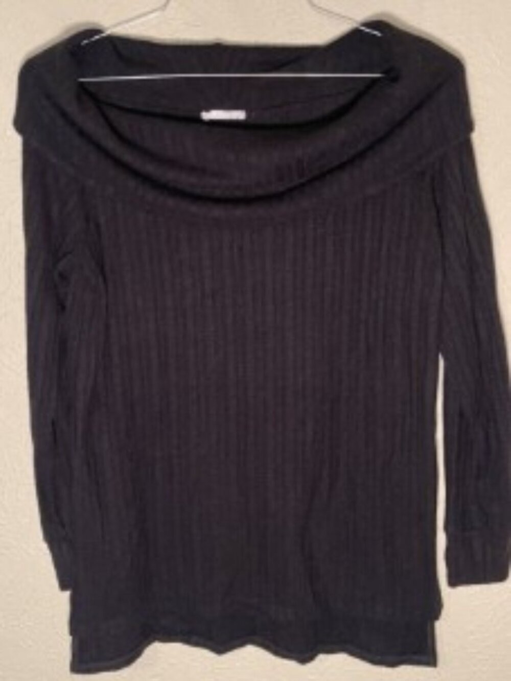 Loveappella Cowl Neck/Off the Shoulder Black Ribbed Lightweight Sweater, Size M
